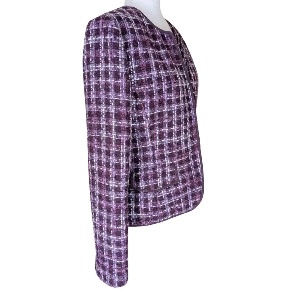 Ann Taylor Womens Size 16 Purple Tweed Jacket Hook And Eye Closure Equestrian